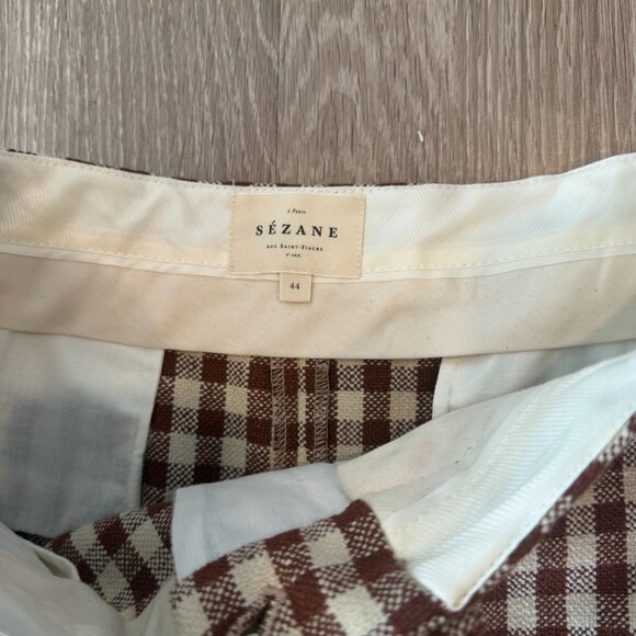 Sezane Martin Crop Trousers in Brown/ Ecru Gingham - Picture 4 of 6